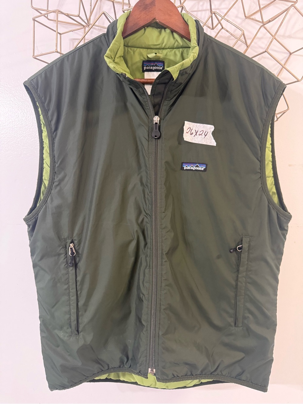 Patagonia Olive Green Vest with Lime Interior